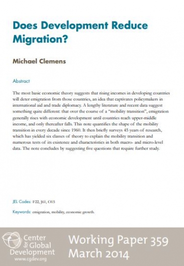 Does Development Reduce Migration? Clemens, M. A. (2014) Cover Image