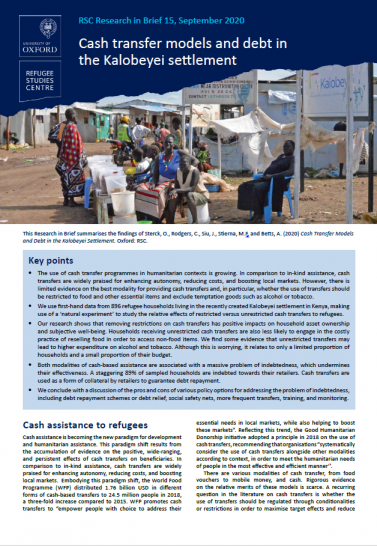 Research in Brief: Cash Transfer Models and Debt in the Kalobeyei Settlement Cover Image