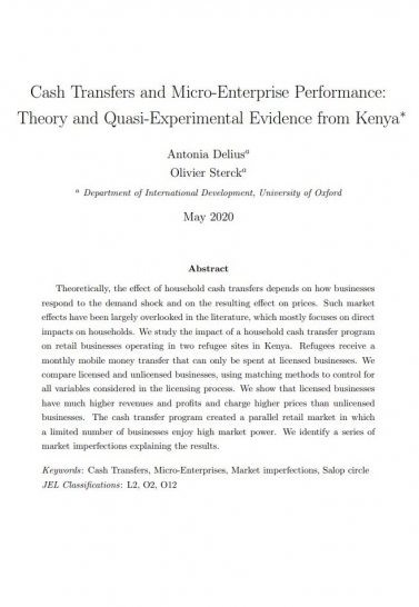 Cash Transfers and Micro-Enterprise Performance: Theory and Quasi-Experimental Evidence from Kenya Cover Image
