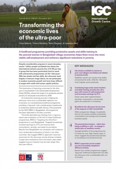 Transforming the Economic Lives of the Ultra Poor. IGC. (2015) Cover Image