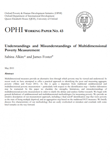 Understandings and Misunderstandings of Multidimensional Poverty Measurement. Alkire, S. and Foster, J. (2011) Cover Image