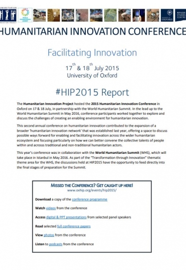 The Humanitarian Innovation Conference Report 2015 Cover Image